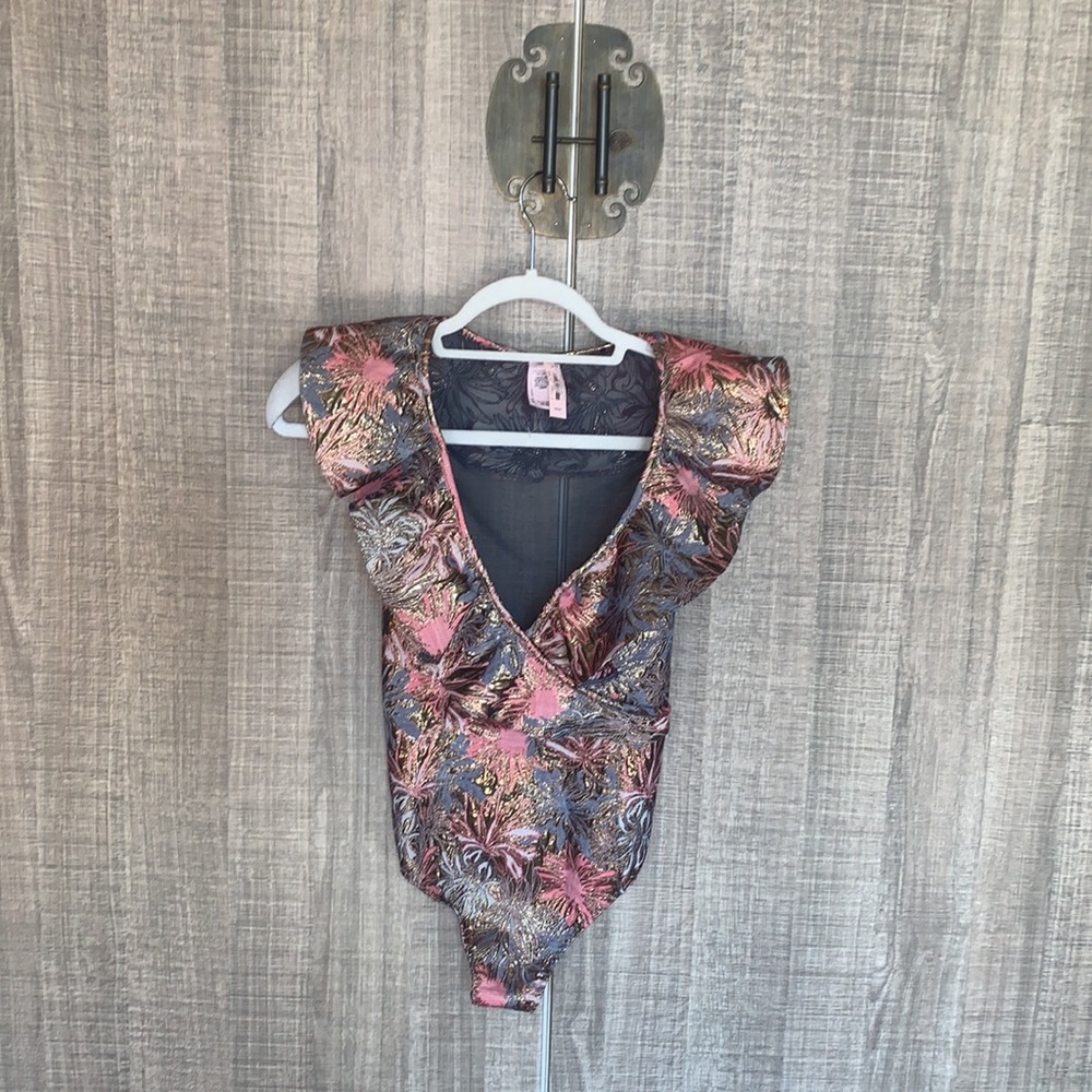 Victoria's Secret Dream Angel Brocade Ruffle Bodysuit Mesh Back